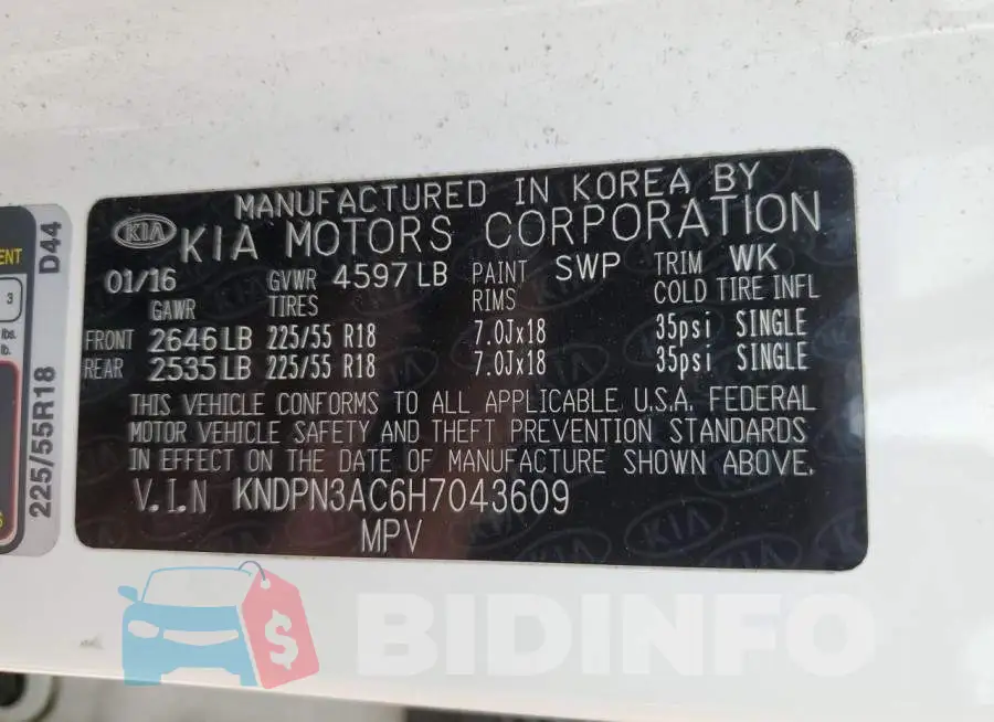 KNDPN3AC6H7043609 Photo# 13