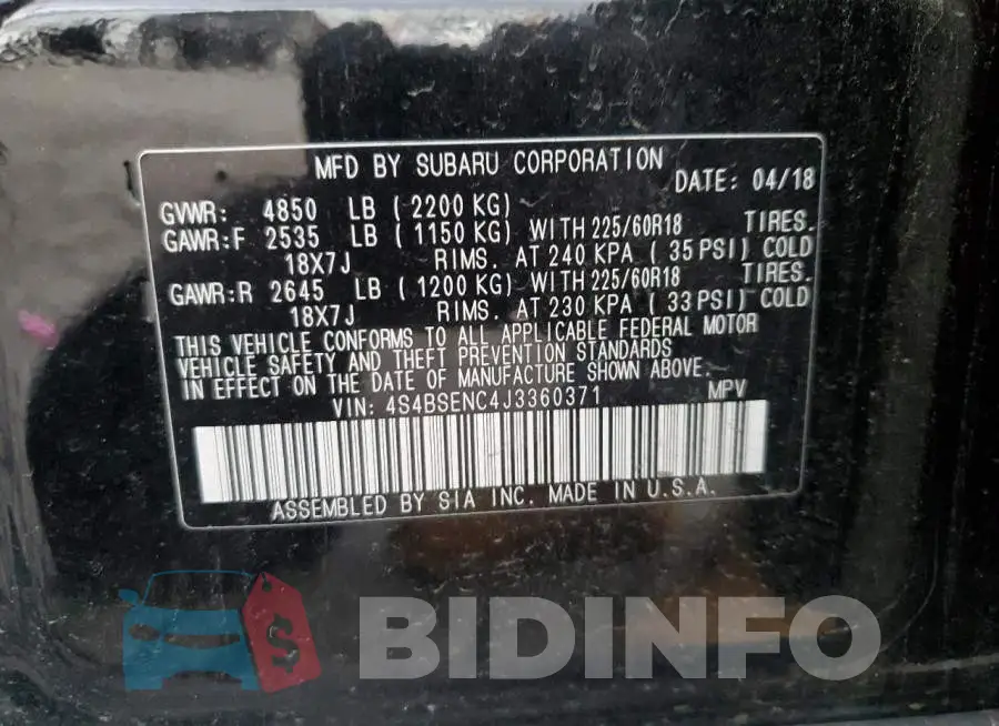 4S4BSENC4J3360371 Photo# 13