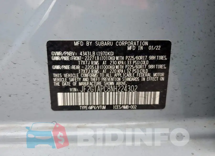 JF2GTAPC8NH224302 Photo# 14
