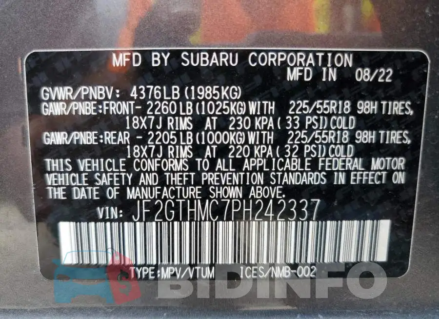 JF2GTHMC7PH242337 Photo# 12
