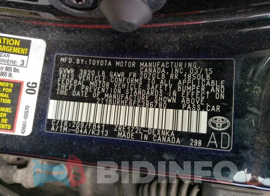 2T1BURHE6FC386780 Photo# 12