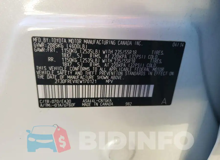 2T3DFREVXEW170121 Photo# 13