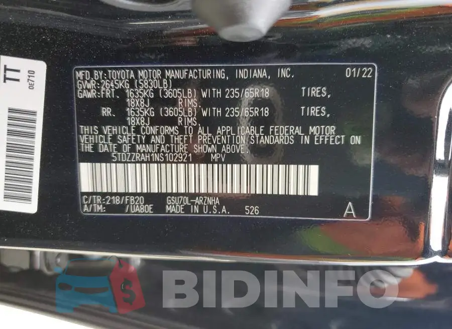 5TDZZRAH1NS102921 Photo# 13
