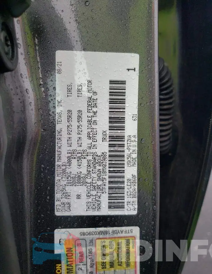 5TFAY5F18MX039085 Photo# 12
