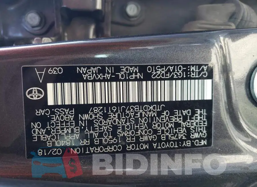 JTDKDTB37J1611287 Photo# 12