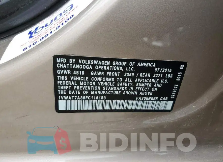 1VWAT7A38FC118153 Photo# 12