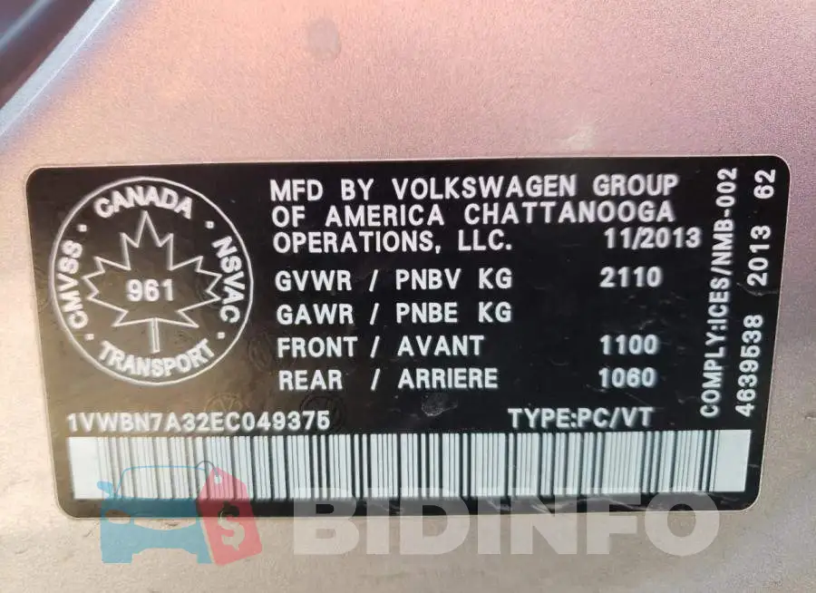 1VWBN7A32EC049375 Photo# 12