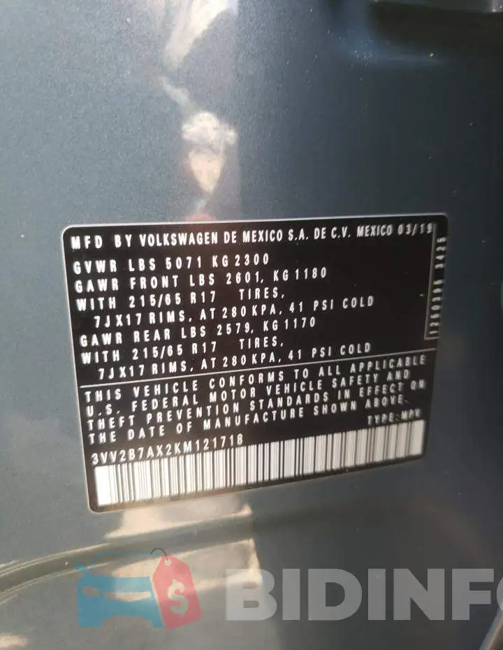 3VV2B7AX2KM121718 Photo# 10