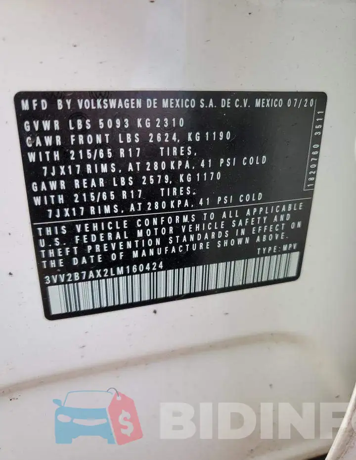 3VV2B7AX2LM160424 Photo# 13