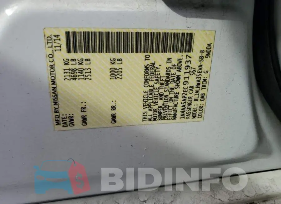 1N4AA5AP2EC911937 Photo# 13