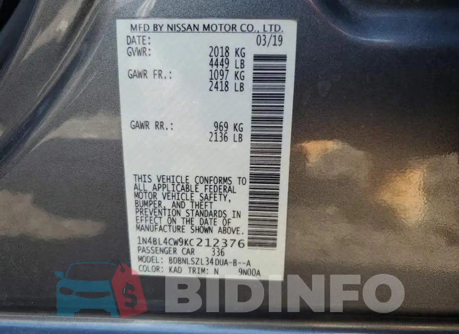 1N4BL4CW9KC212376 Photo# 12