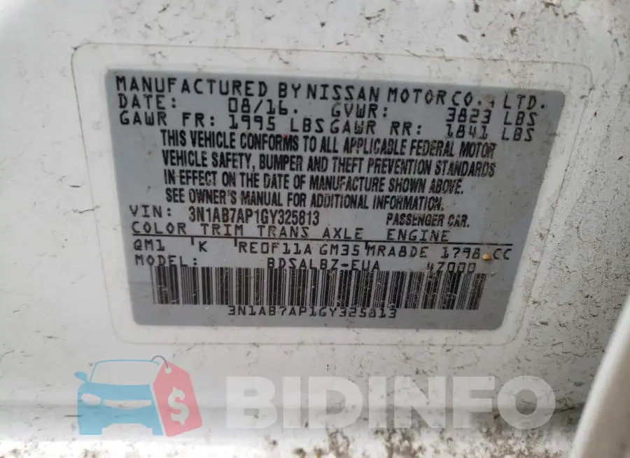 3N1AB7AP1GY325813 Photo# 13