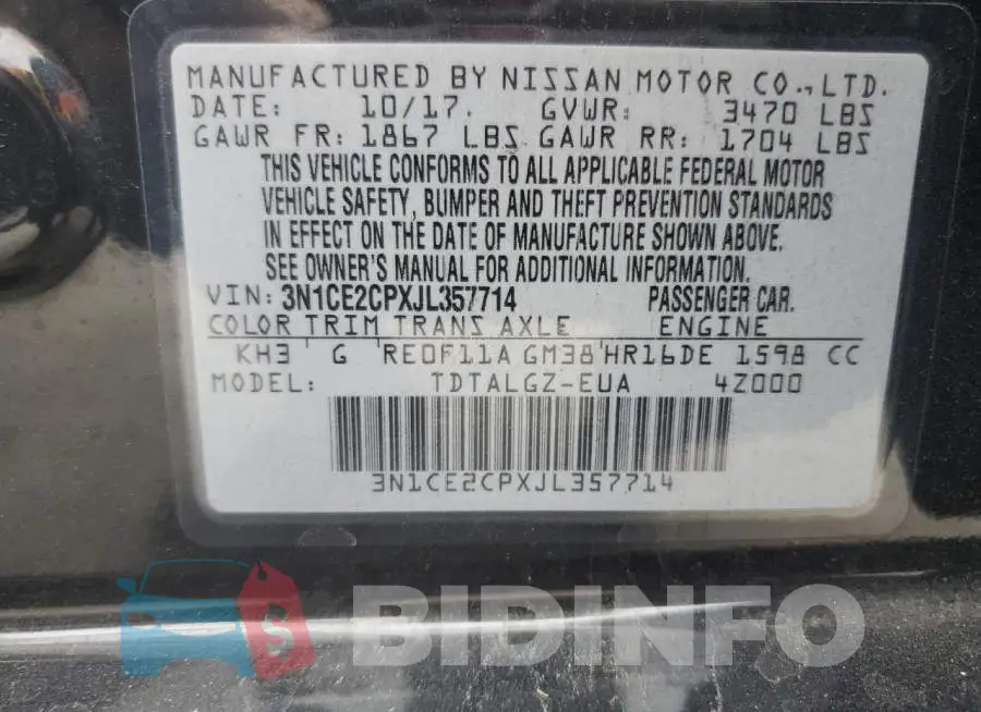 3N1CE2CPXJL357714 Photo# 12