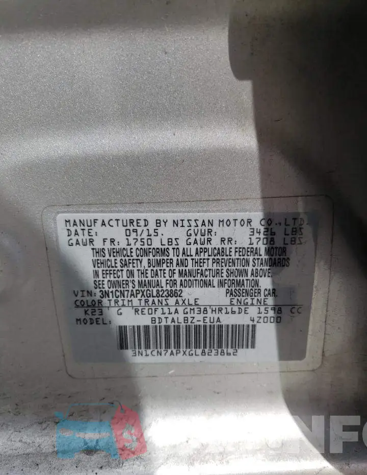 3N1CN7APXGL823862 Photo# 12