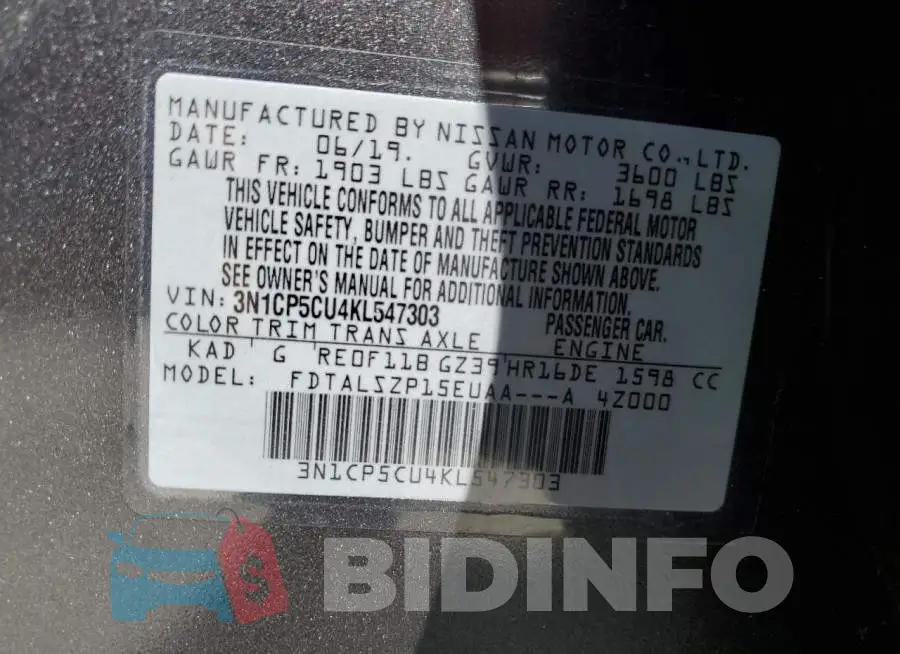 3N1CP5CU4KL547303 Photo# 13