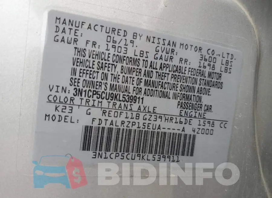 3N1CP5CU9KL539911 Photo# 13
