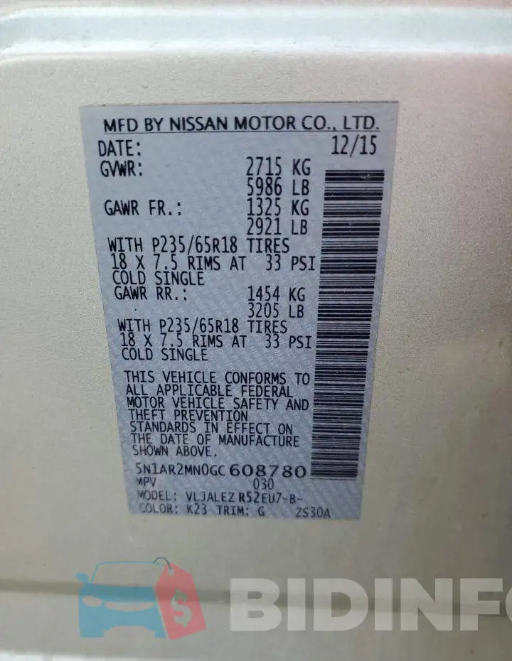 5N1AR2MN0GC608780 Photo# 12