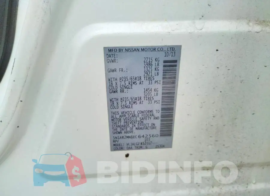 5N1AR2MN6EC642560 Photo# 13