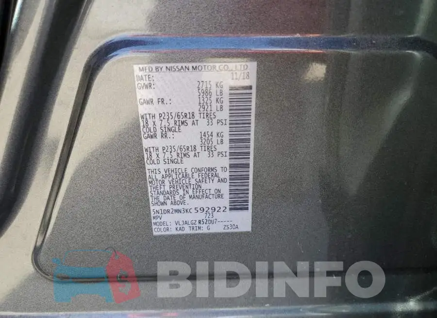 5N1DR2MN3KC592922 Photo# 13