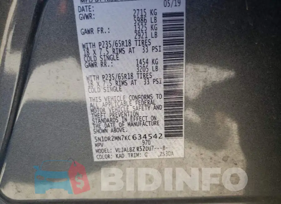 5N1DR2MN7KC634542 Photo# 14