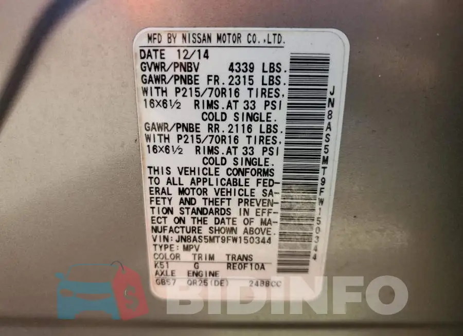 JN8AS5MT9FW150344 Photo# 13