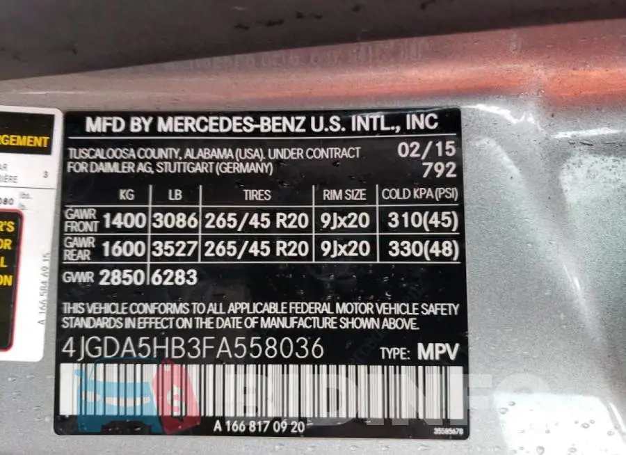 4JGDA5HB3FA558036 Photo# 13
