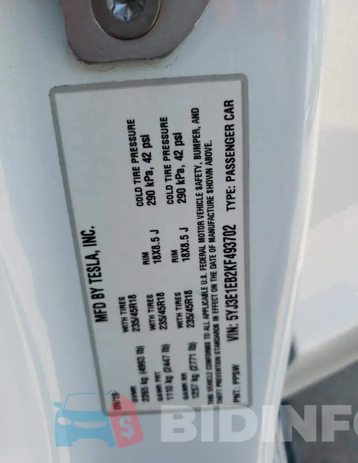 5YJ3E1EB2KF493702 Photo# 13