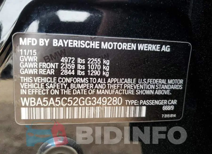 WBA5A5C52GG349280 Photo# 12