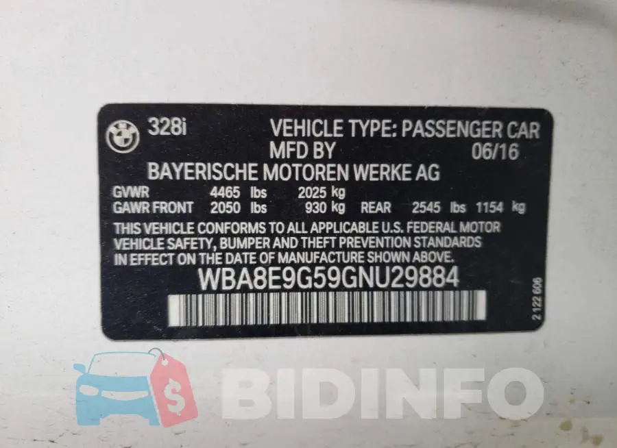WBA8E9G59GNU29884 Photo# 12