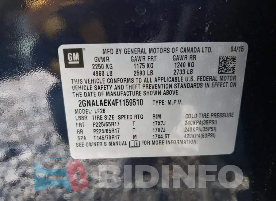 2GNALAEK4F1159510 Photo# 12