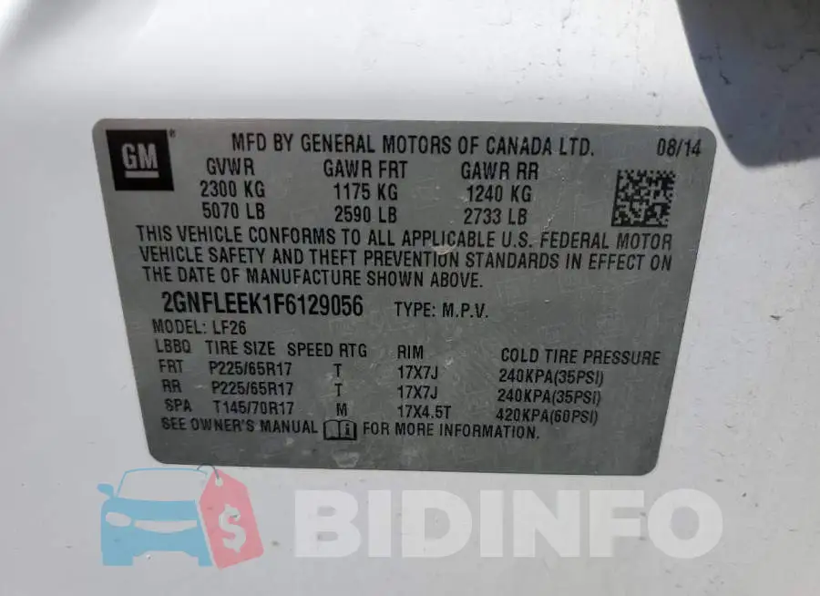 2GNFLEEK1F6129056 Photo# 12