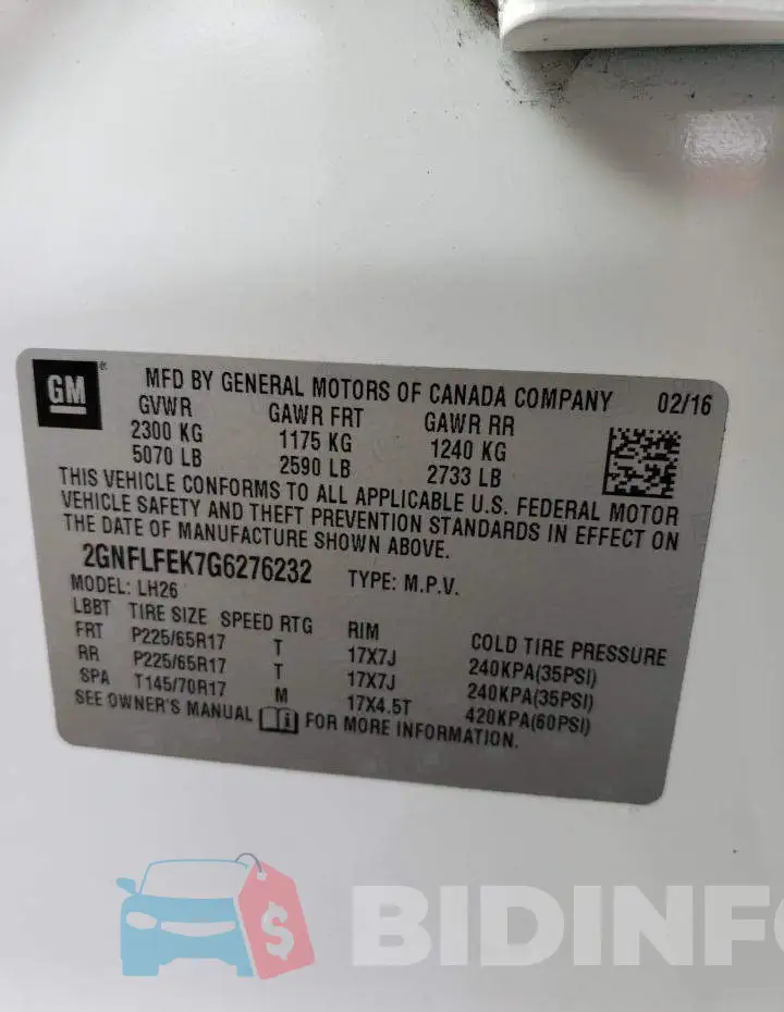 2GNFLFEK7G6276232 Photo# 13