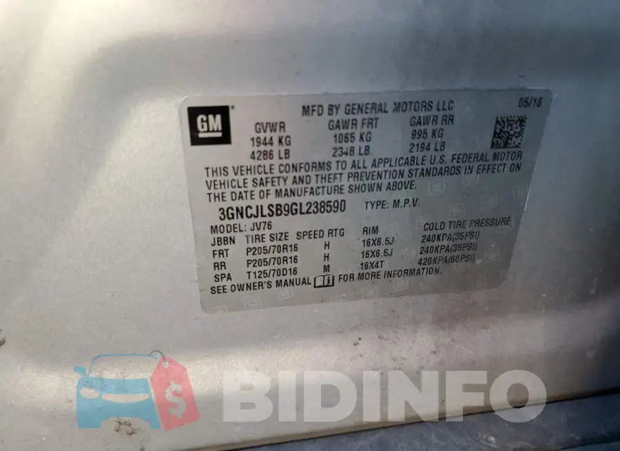 3GNCJLSB9GL238590 Photo# 13
