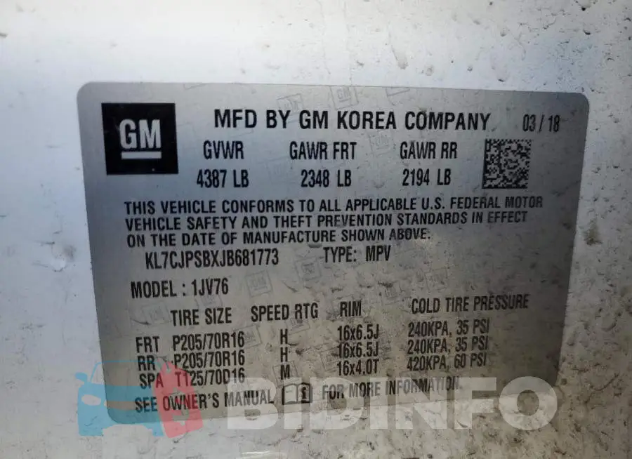 KL7CJPSBXJB681773 Photo# 13