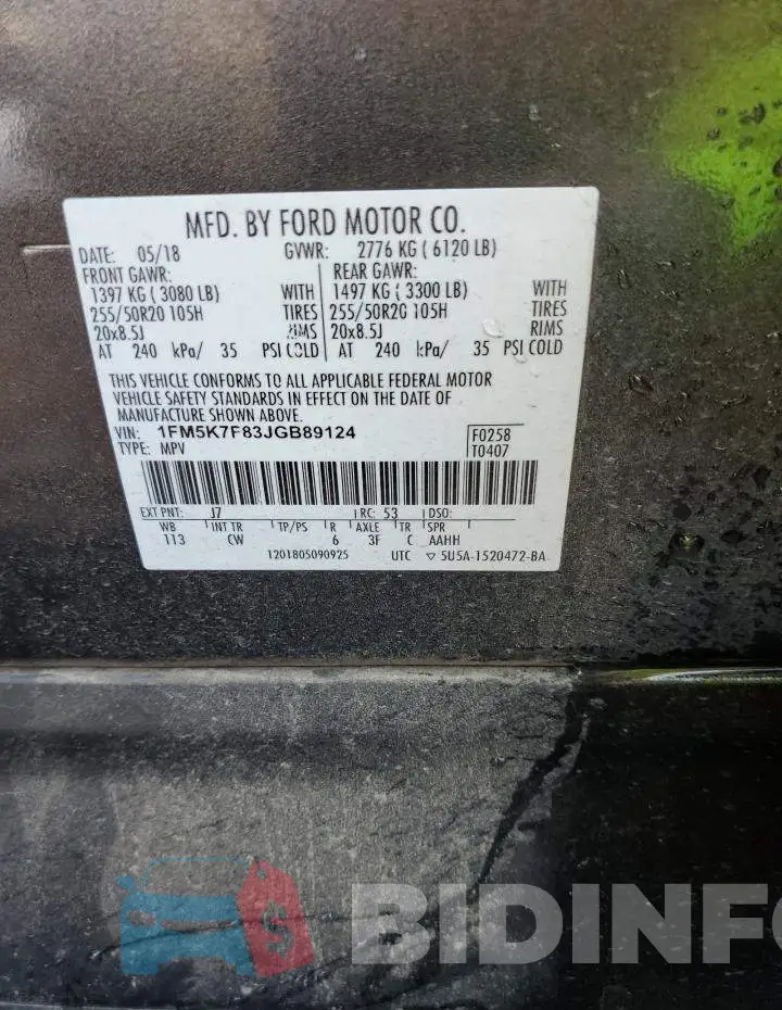 1FM5K7F83JGB89124 Photo# 13