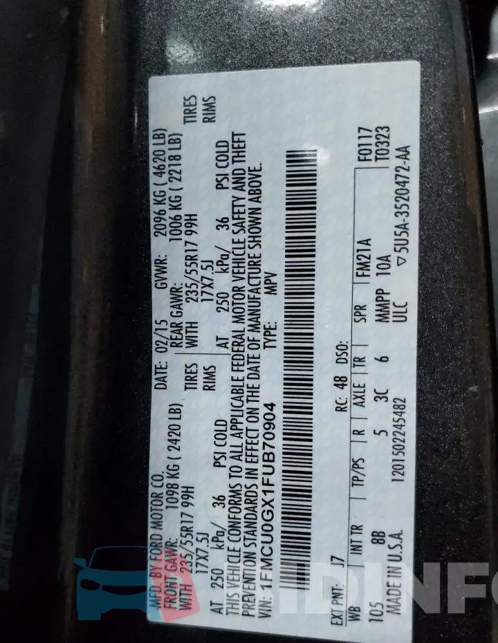 1FMCU0GX1FUB70904 Photo# 14