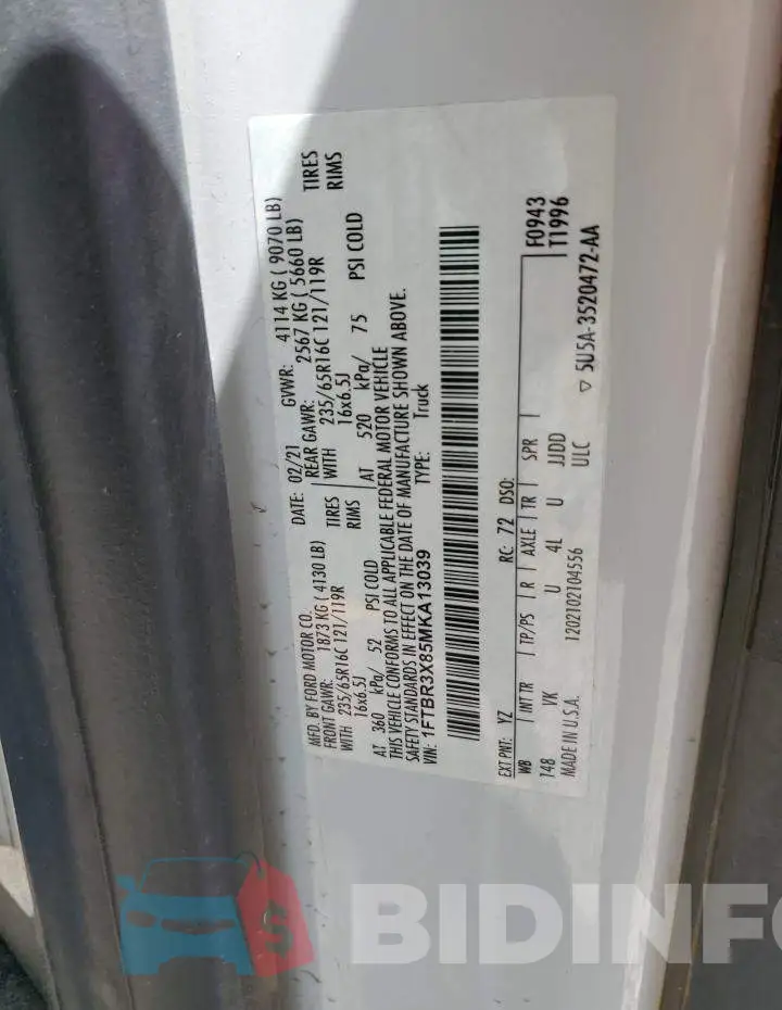 1FTBR3X85MKA13039 Photo# 13