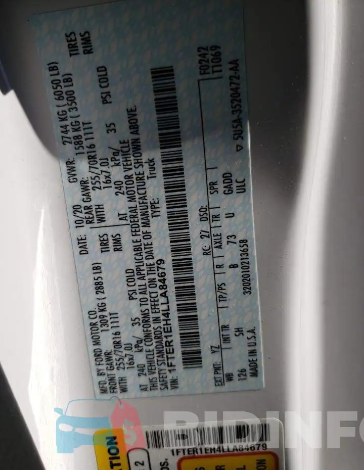 1FTER1EH4LLA84679 Photo# 12