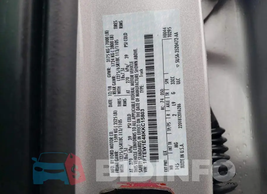 1FTEW1E48KKC15803 Photo# 12
