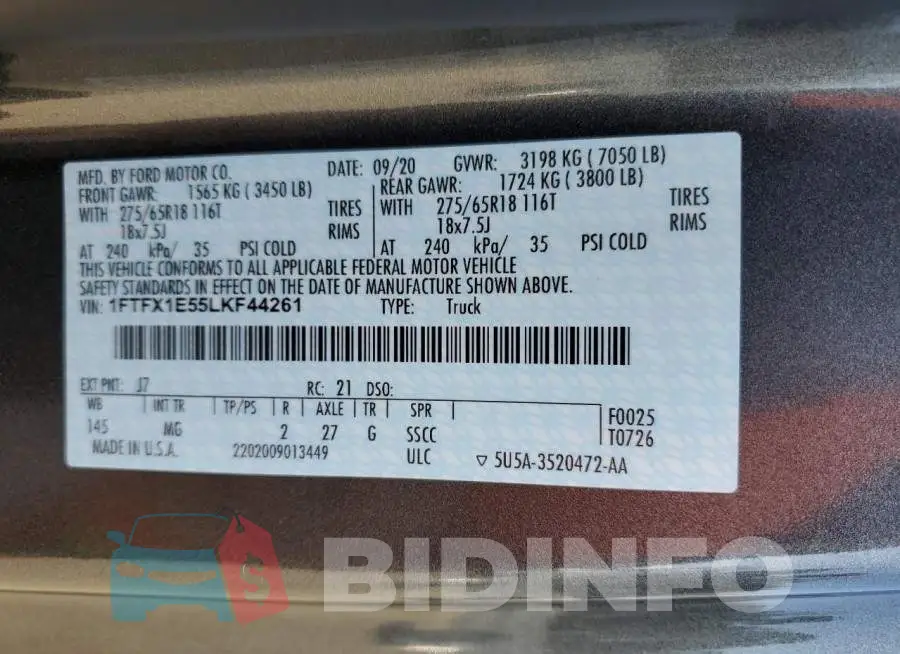 1FTFX1E55LKF44261 Photo# 12