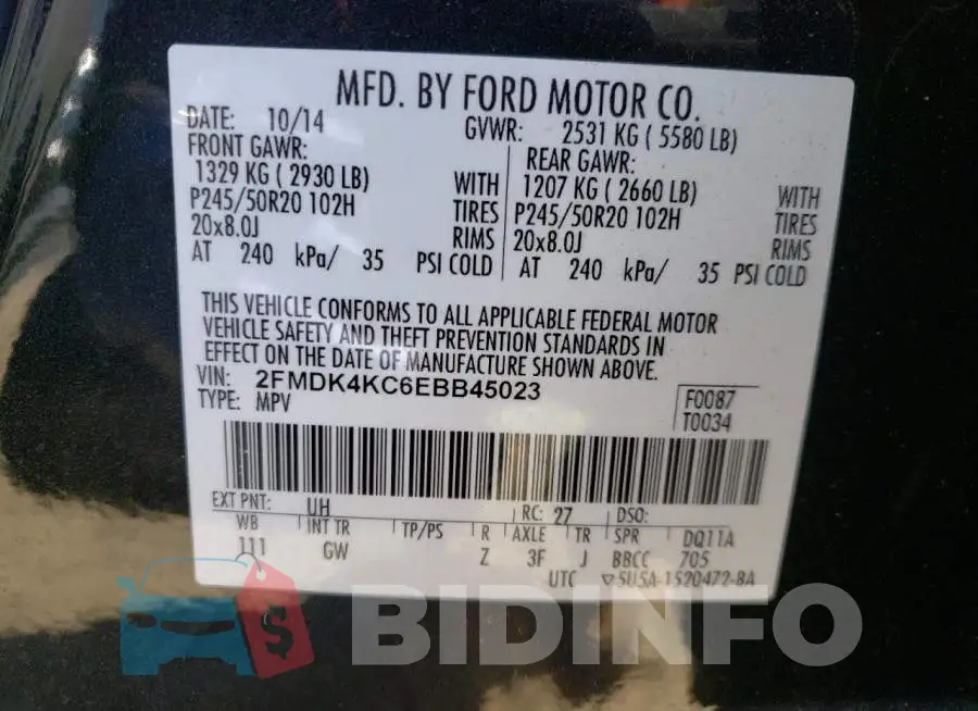 2FMDK4KC6EBB45023 Photo# 13