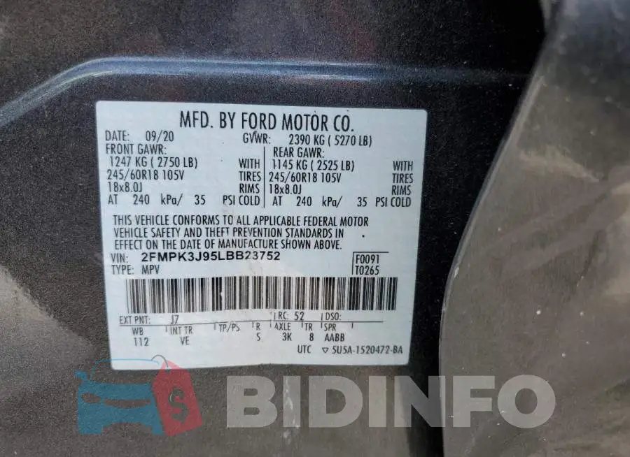 2FMPK3J95LBB23752 Photo# 12