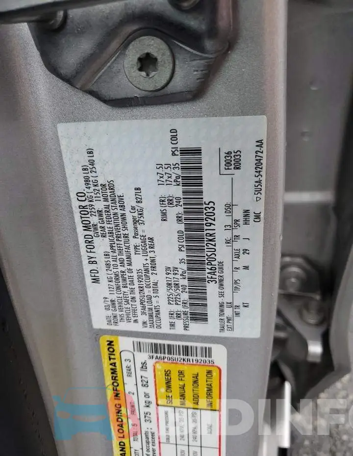 3FA6P0SU2KR192035 Photo# 12