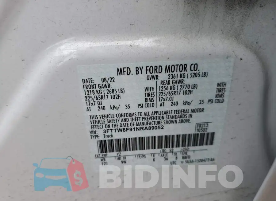 3FTTW8F91NRA89052 Photo# 13