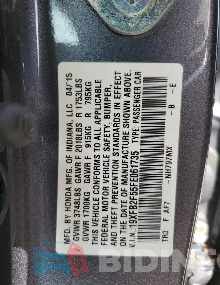 19XFB2F55FE061735 Photo# 12
