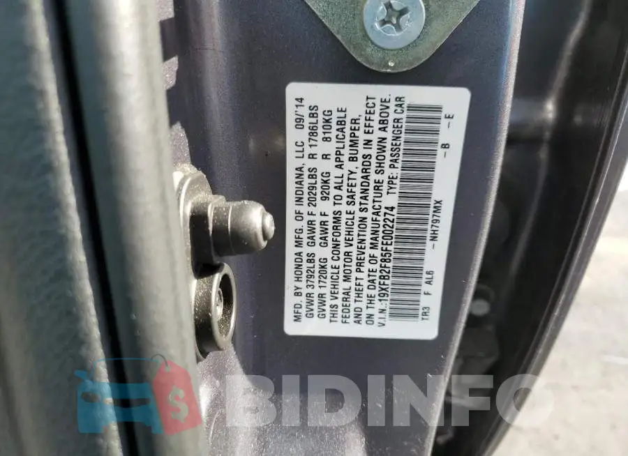 19XFB2F85FE002274 Photo# 13