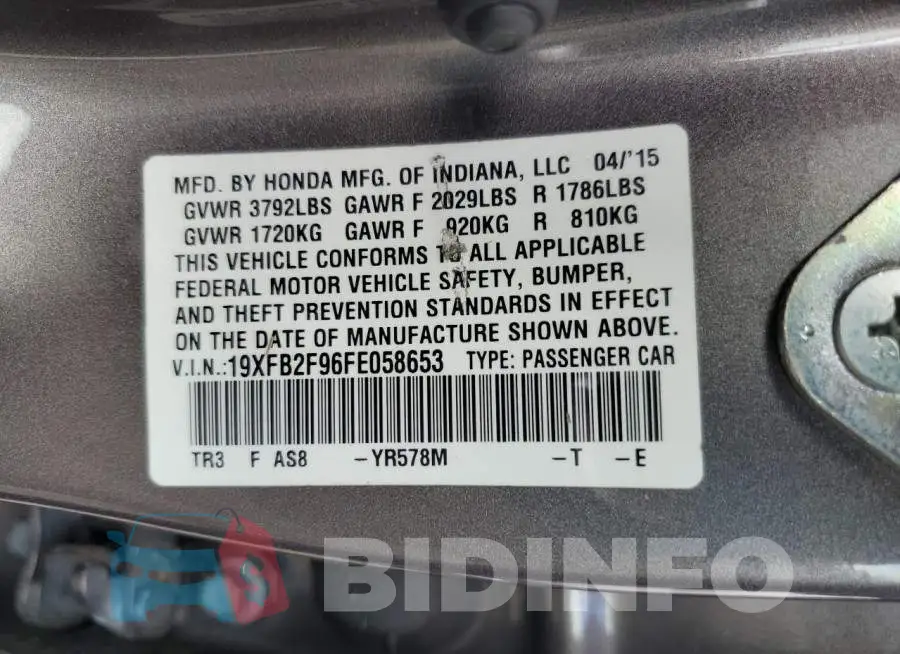 19XFB2F96FE058653 Photo# 13