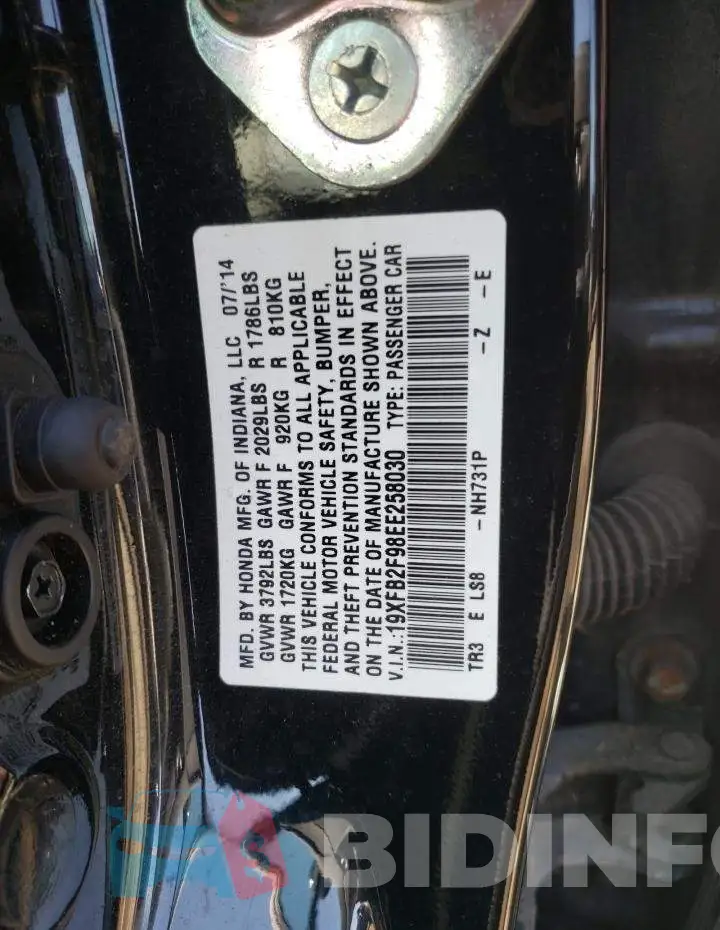 19XFB2F98EE258030 Photo# 12