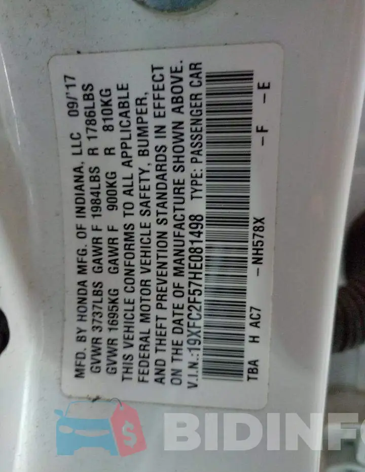 19XFC2F57HE081498 Photo# 12