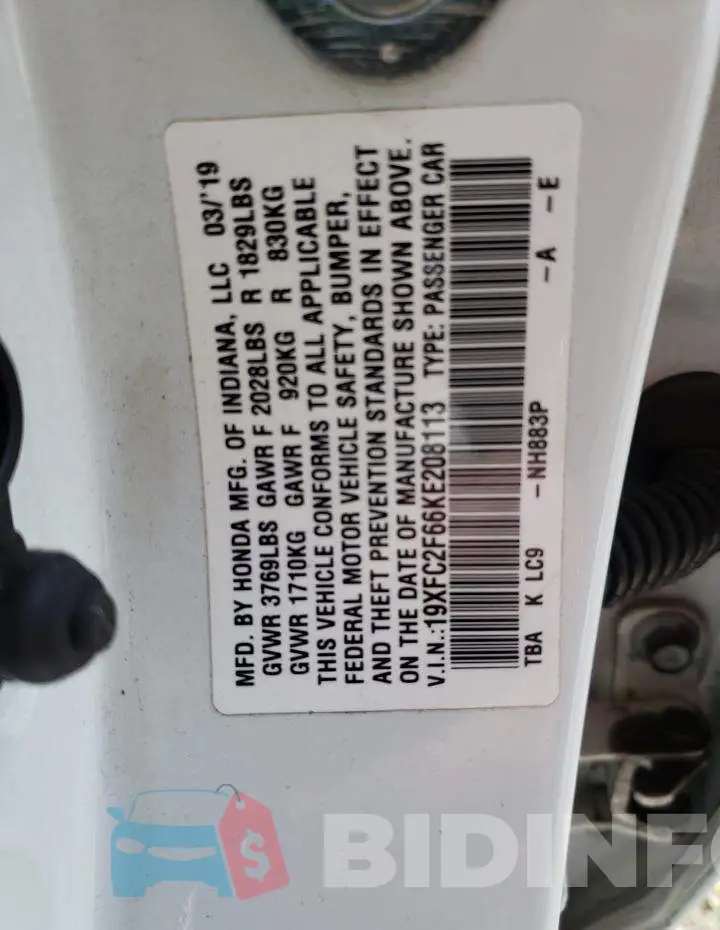 19XFC2F66KE208113 Photo# 12
